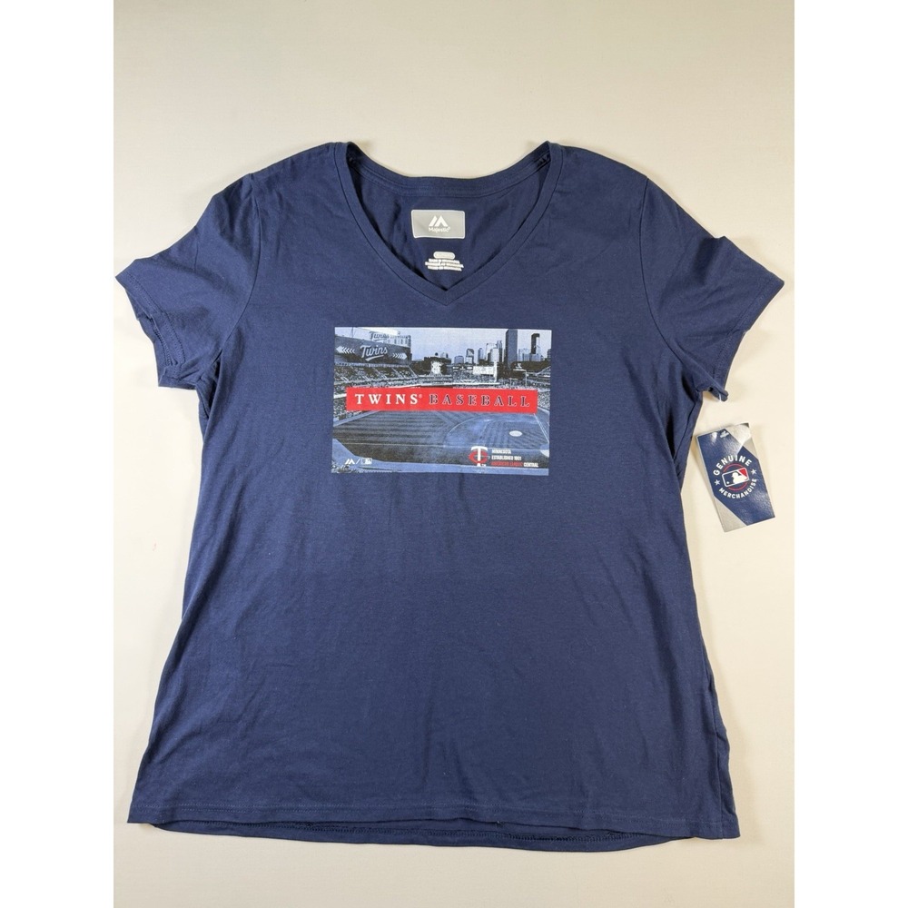 Minnesota Twins Baseball Women Top Size XL Blue ShortSleeve V-neck Majestic NWT